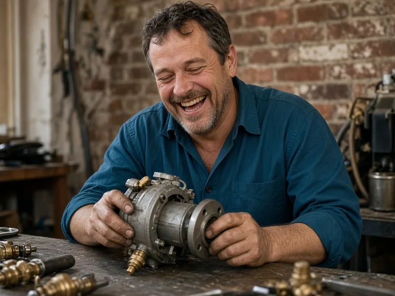 Technician rebuilding a circulator pump at a workbench.