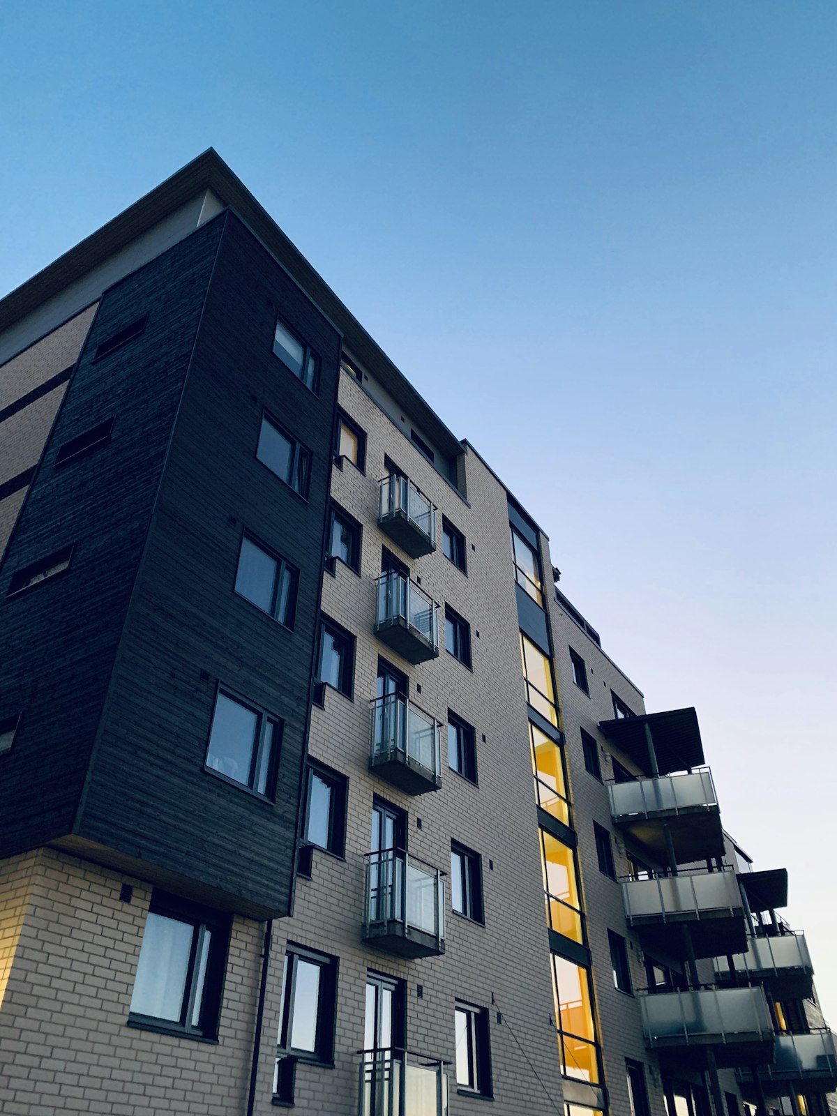Urban building facade in soft light